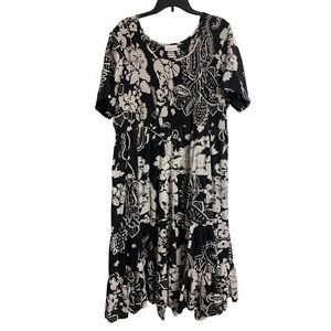 Drapers & Damons Black White Floral Paisley Smocked Tiered Midi Dress